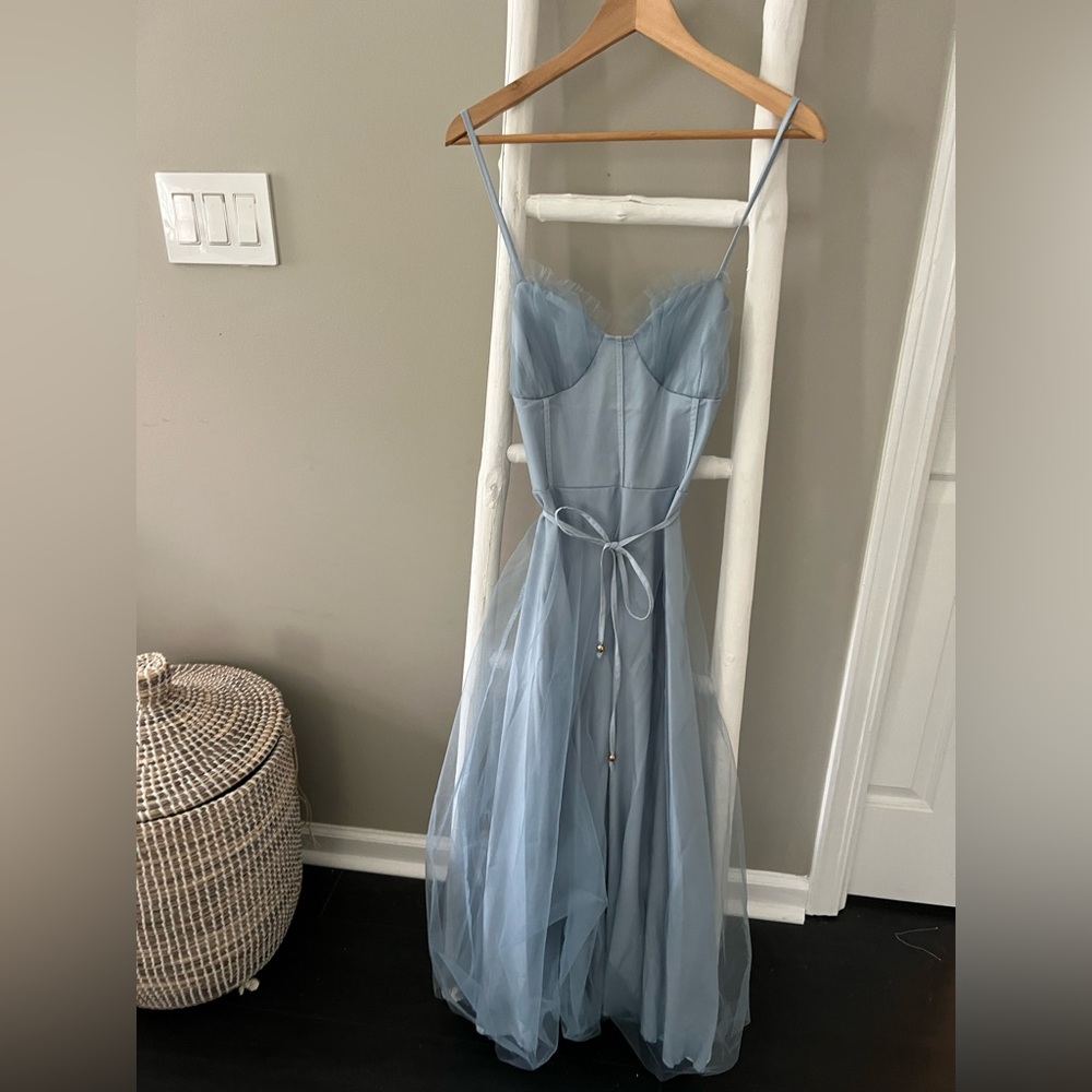 Elegant Blue Spaghetti Strap Dress